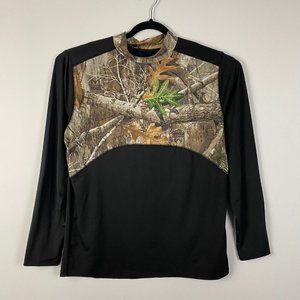 Habit X RealTree Edge Mens Large Mock Neck Camo Shirt Long Sleeve Black